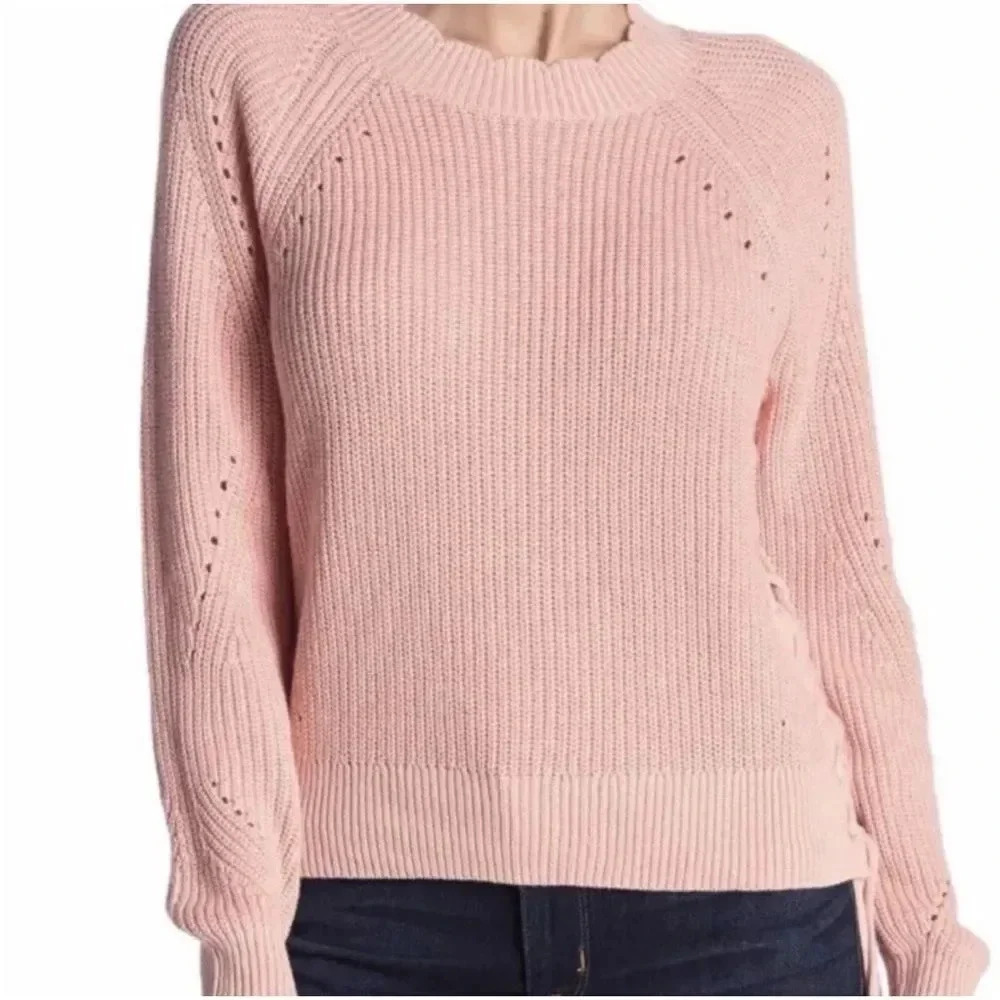 JOIE Cotton Cashmere Blend Cable Knit Sweater Pink Size Large